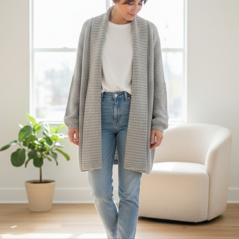 Hinge Nordstrom Grey Ribbed‎ Cocoon Cardigan Sweater - Size 1 Or Size Small